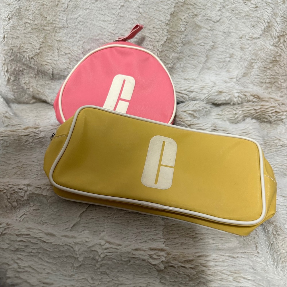 Clinique Makeup Bag Set Yellow Pink Cosmetic Pouches 2 Piece Logo Travel